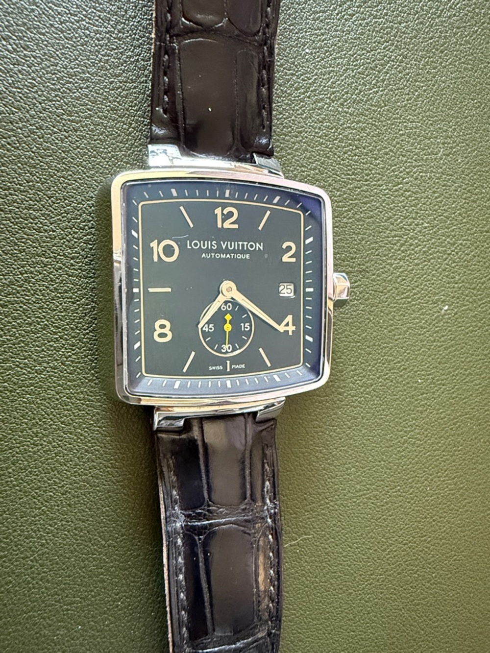 Louis Vuitton speedy small Black Dial Square Automatic Watch with Silver Case